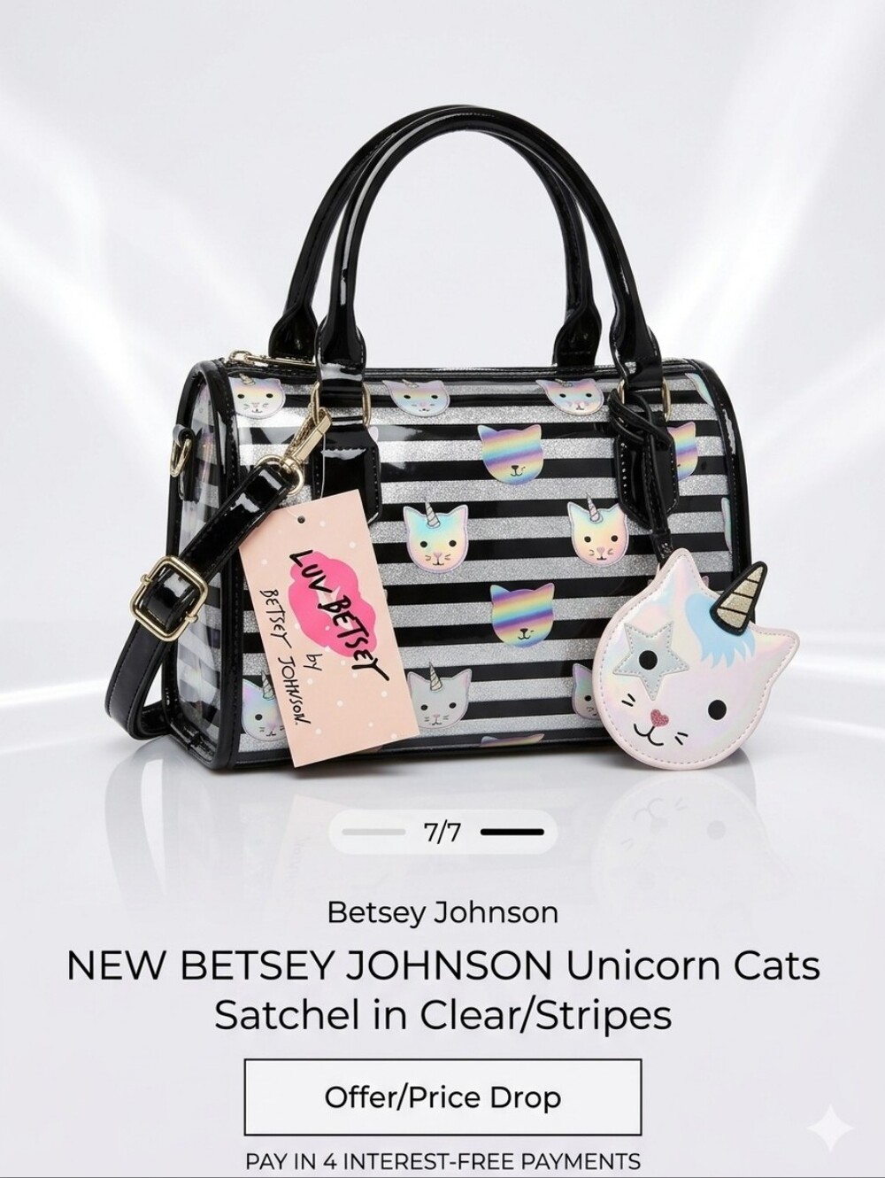 🐻BETSEY JOHNSON Unicorn Cats in Clear/Stripes
